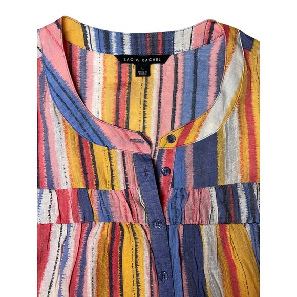 Zac & Rachel Top L Multicolor Striped‎ Ruffle Sleeve Blouse Large - Picture 3 of 11